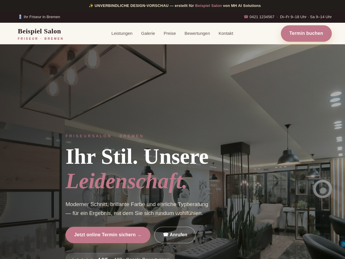 Screenshot einer personalisierten Demo-Website für einen Friseursalon