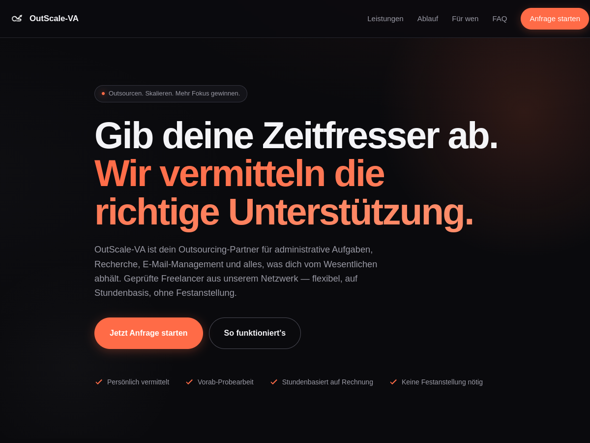 Screenshot der Website OutScale-VA — Aufgaben auslagern, mehr Fokus gewinnen