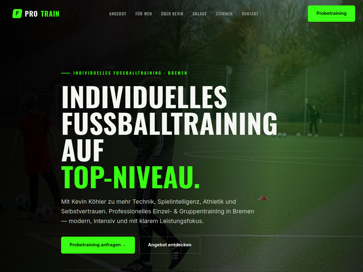 Screenshot der Website PRO TRAIN von Personal-Trainer Kevin Köhler