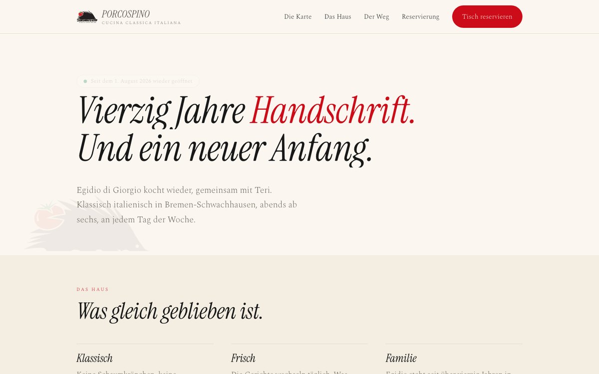 Website von Ristorante Porcospino