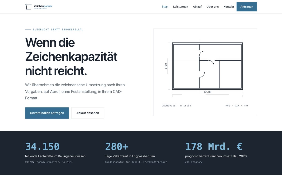 Website für den CAD-Zeichendienst Zeichenpartner