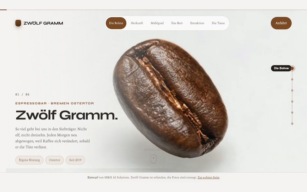 Premium-Beispiel: die Café-Seite ZWÖLF GRAMM